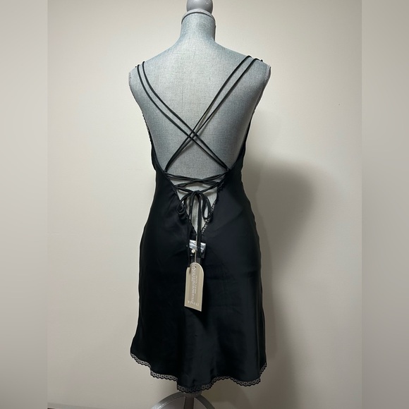 NWT Meshki Size S Amiri Satin Mini Dress With Lace Black Open Back - Picture 9 of 16
